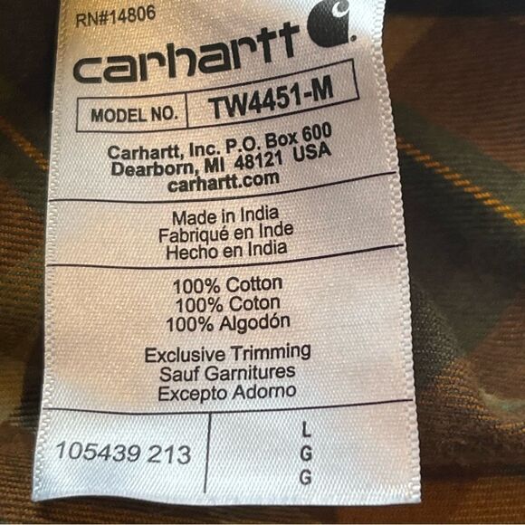 Carhartt Men's Flannel Button Down Shirt Rust/Green Multi Plaid Size Large - Picture 8 of 9